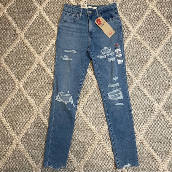 NWT! LEVI STRAUSS 721 High Rise Ripped Raw Hem Skinny Jeans - Size 27 - Picture 4 of 16